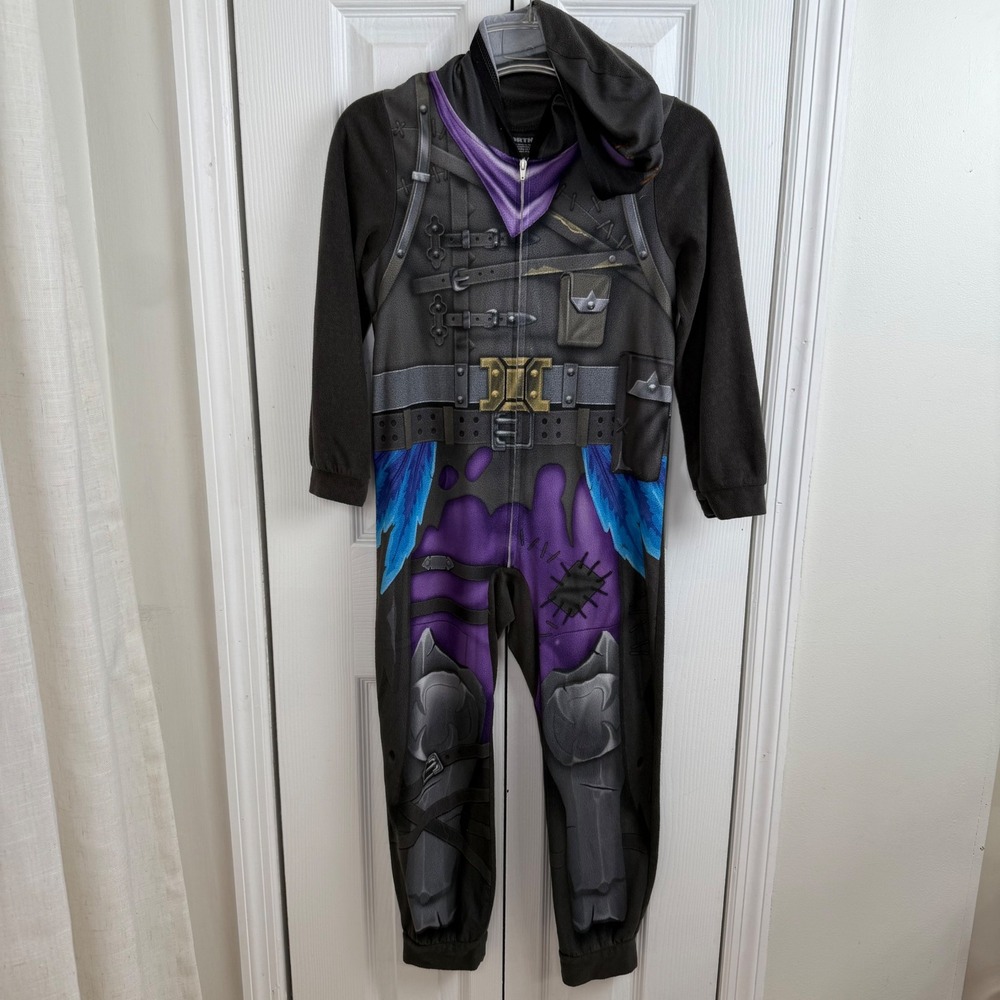 Fortnite Kids Onesie Pajamas Size 10 Flame Resistant Black Purple Gaming‎